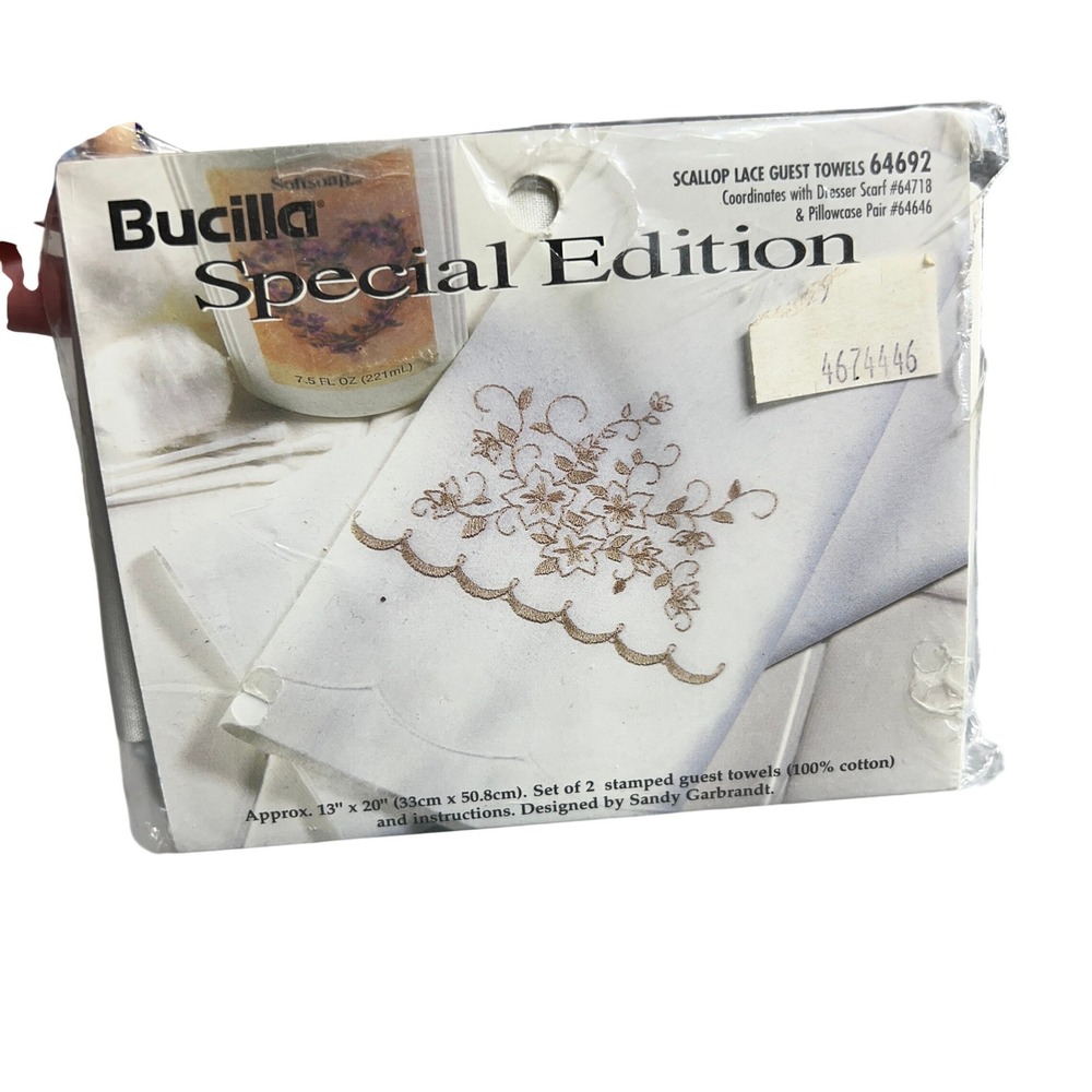 Bucilla Special Edition Scallop Lace Guest Towels Embroidery Kit Set Needlepoint